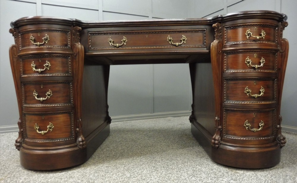 VERY GOOD QUALITY EDWARDIAN MAHOGANY PARTNERS DESK View XII
