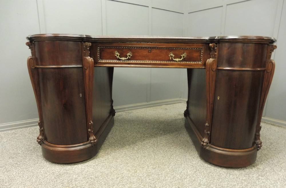 VERY GOOD QUALITY EDWARDIAN MAHOGANY PARTNERS DESK View XIV
