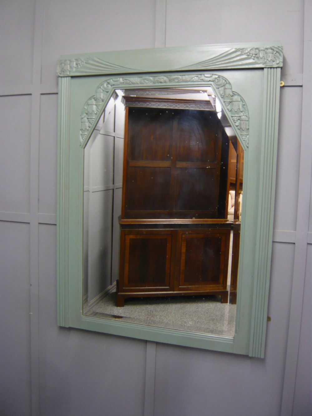 Large Art Deco Green Painted Mirror c 1920s View II