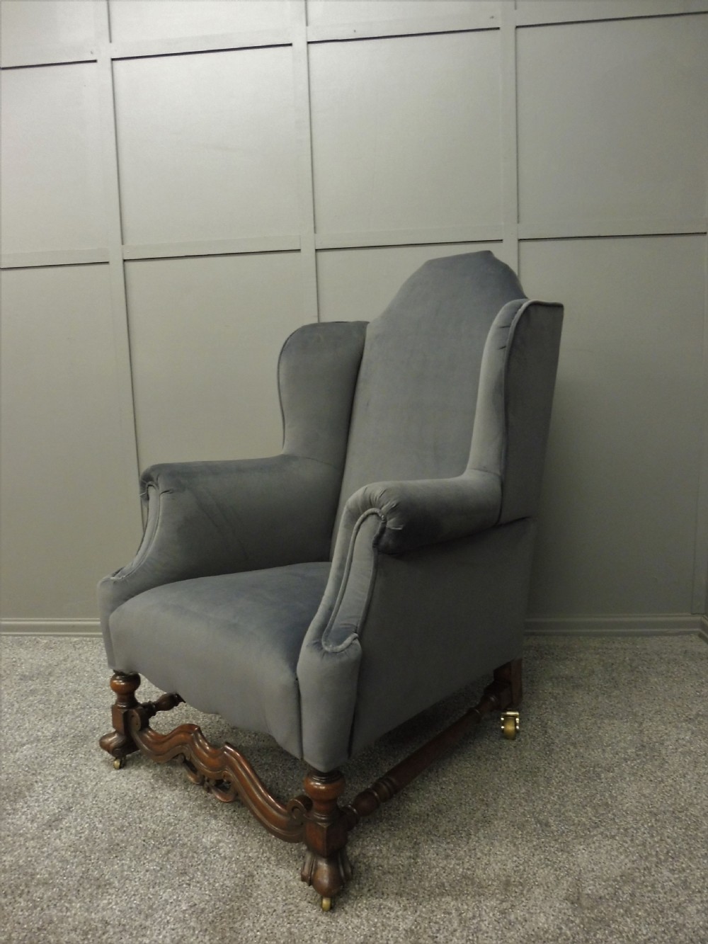 NEWLY UPHOLSTERED 19TH CENTURY WALNUT WING ARMCHAIR View II
