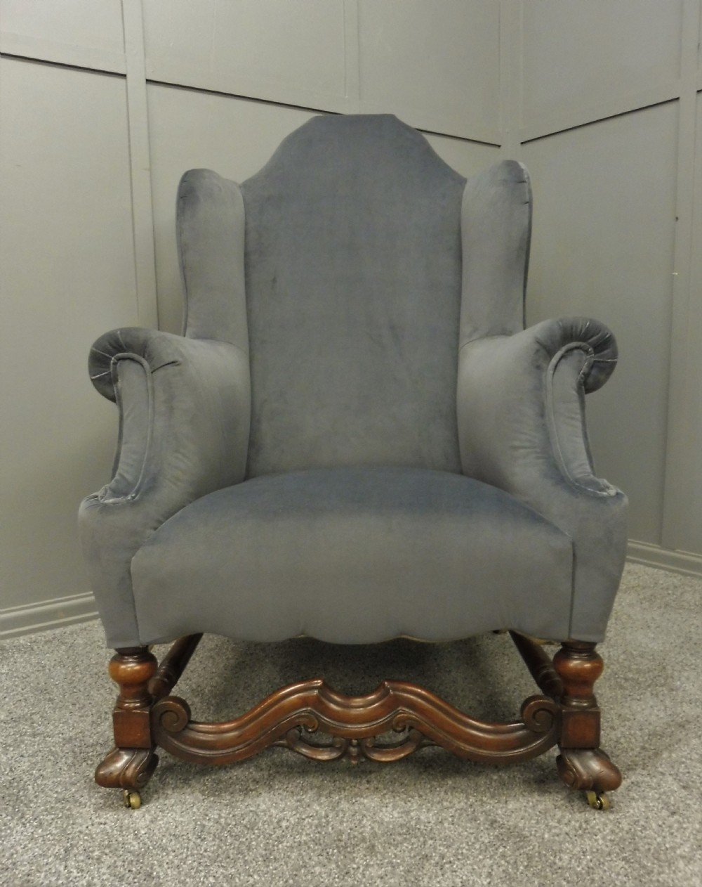 NEWLY UPHOLSTERED 19TH CENTURY WALNUT WING ARMCHAIR View III