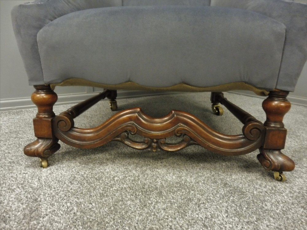 NEWLY UPHOLSTERED 19TH CENTURY WALNUT WING ARMCHAIR View IV