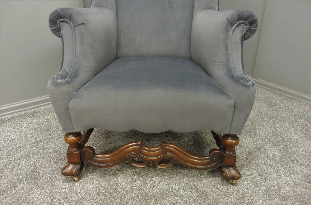 NEWLY UPHOLSTERED 19TH CENTURY WALNUT WING ARMCHAIR View V