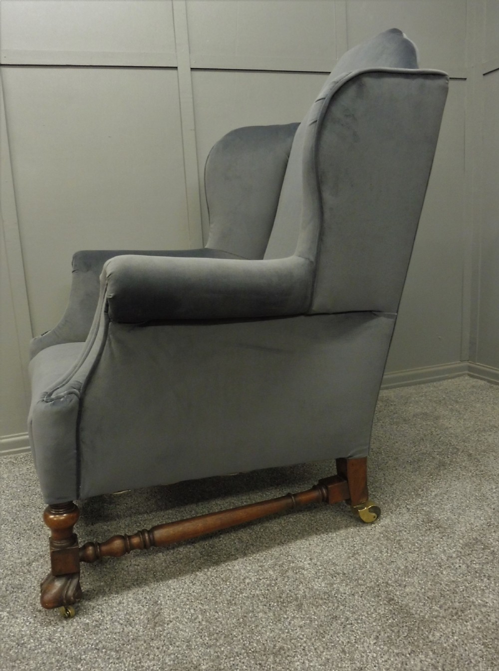 NEWLY UPHOLSTERED 19TH CENTURY WALNUT WING ARMCHAIR View VII