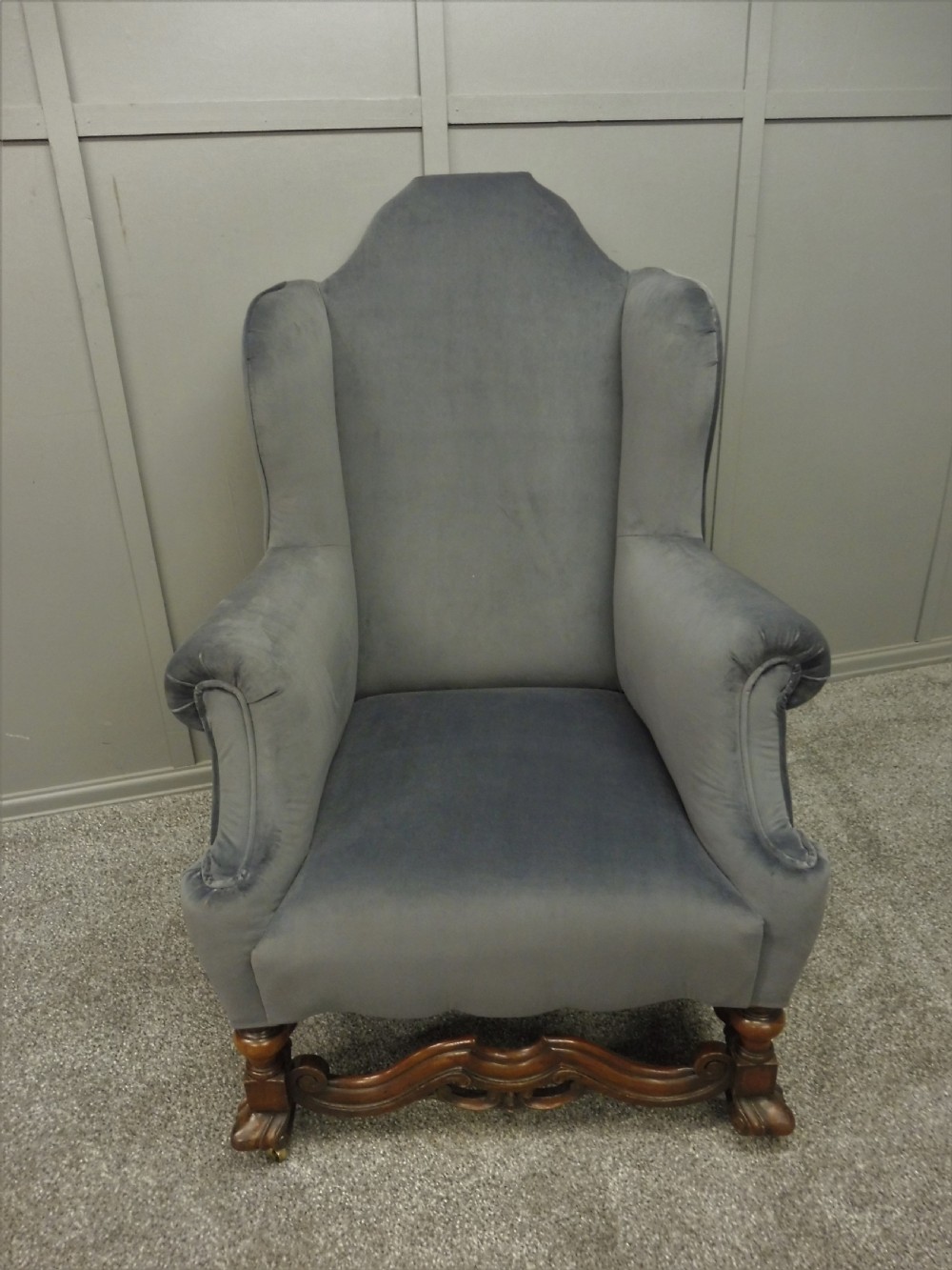 NEWLY UPHOLSTERED 19TH CENTURY WALNUT WING ARMCHAIR View XI