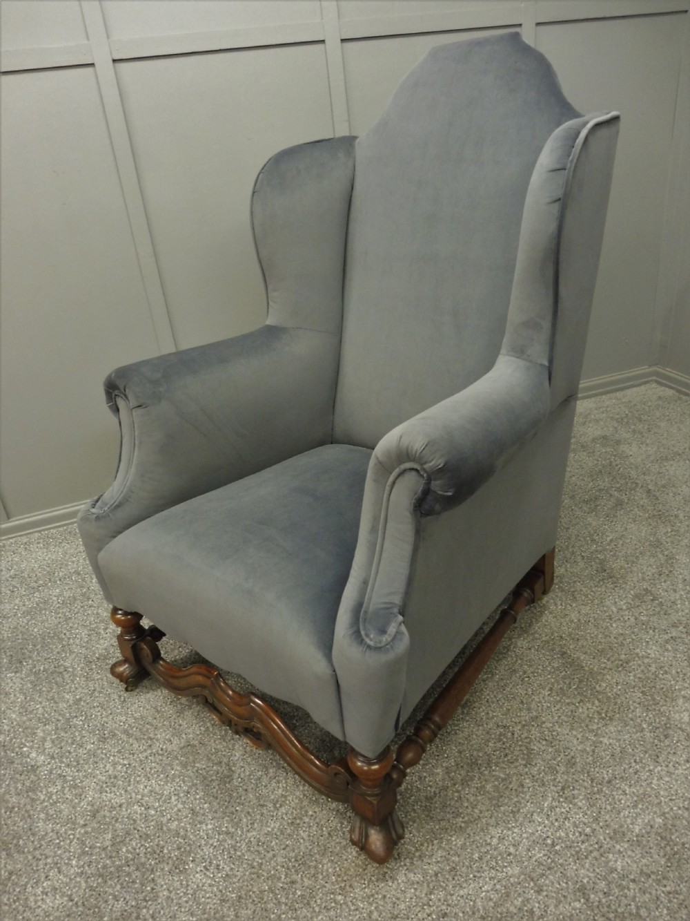 NEWLY UPHOLSTERED 19TH CENTURY WALNUT WING ARMCHAIR View XII