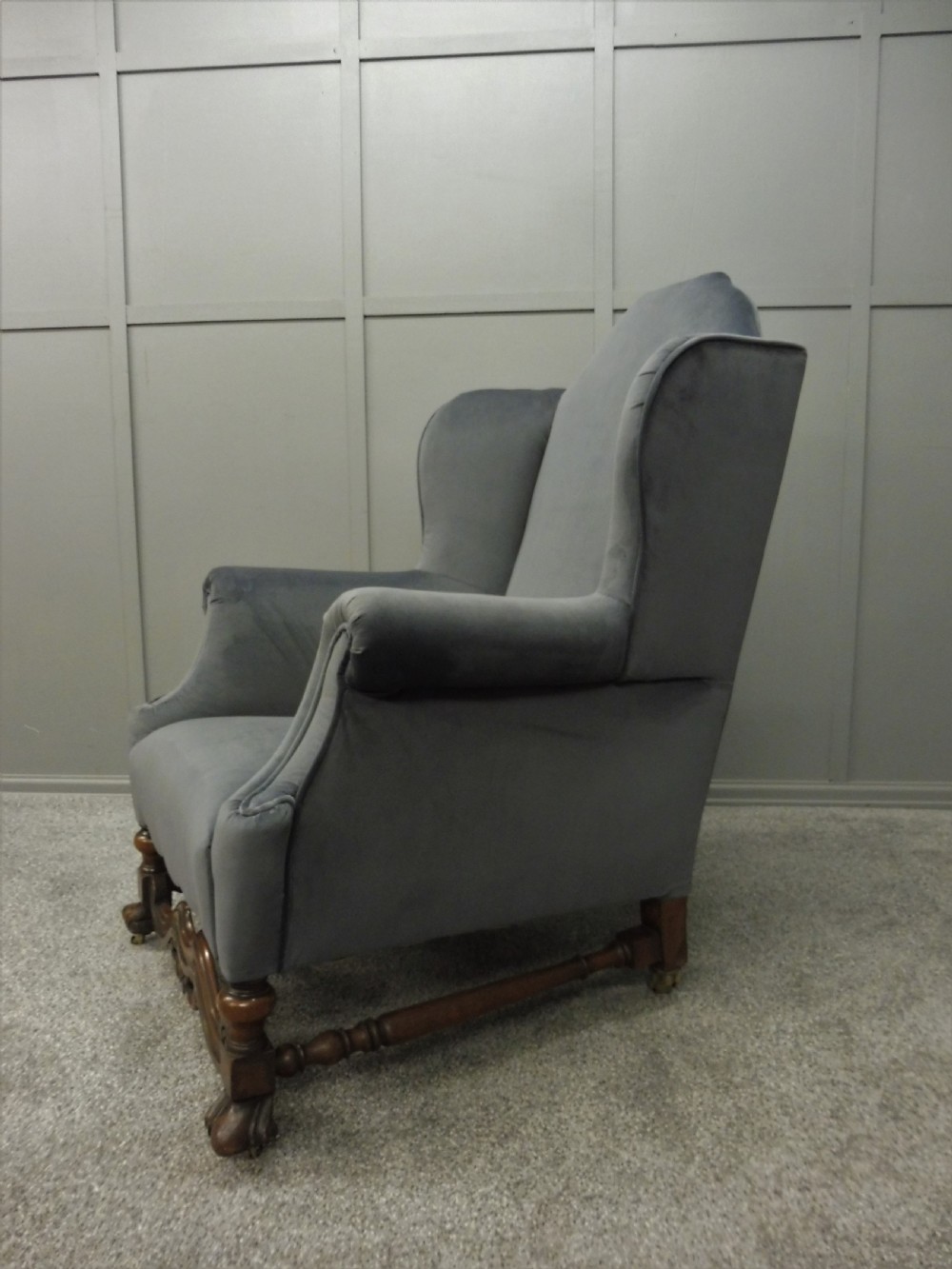 NEWLY UPHOLSTERED 19TH CENTURY WALNUT WING ARMCHAIR View XIII