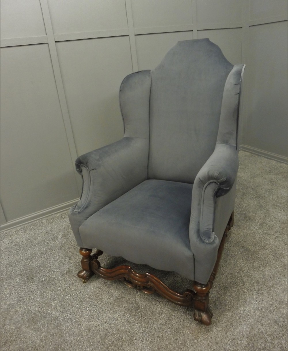 NEWLY UPHOLSTERED 19TH CENTURY WALNUT WING ARMCHAIR View XIV