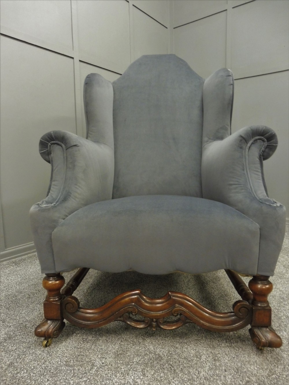 NEWLY UPHOLSTERED 19TH CENTURY WALNUT WING ARMCHAIR View XV