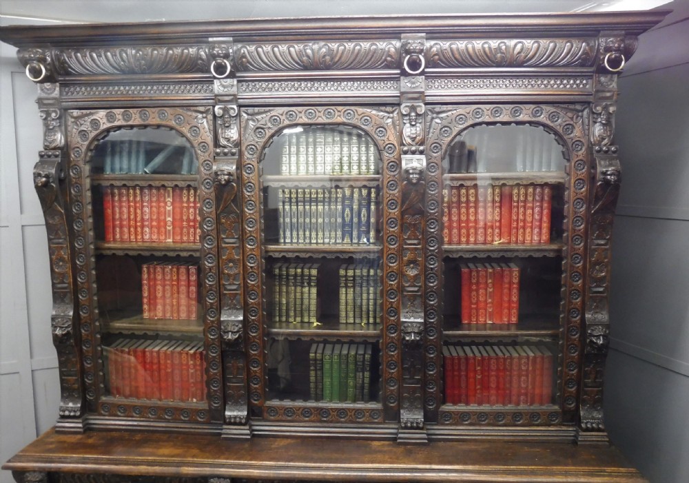 LARGE VICTORIAN CARVED OAK BOOKCASE View VI