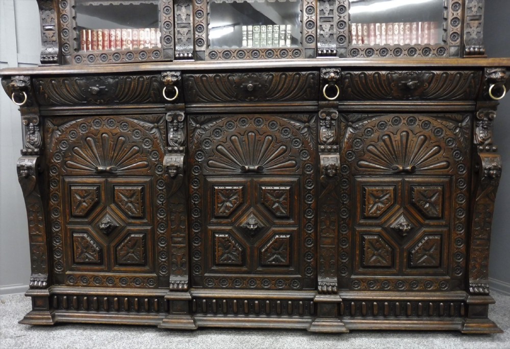 LARGE VICTORIAN CARVED OAK BOOKCASE View VII