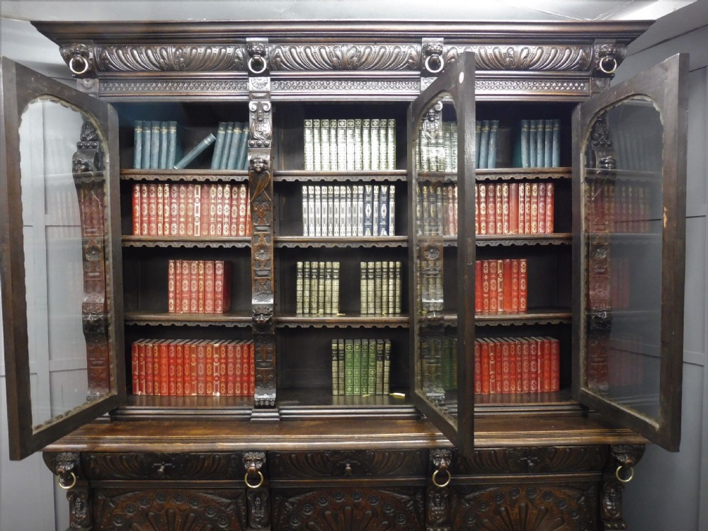 LARGE VICTORIAN CARVED OAK BOOKCASE View IX