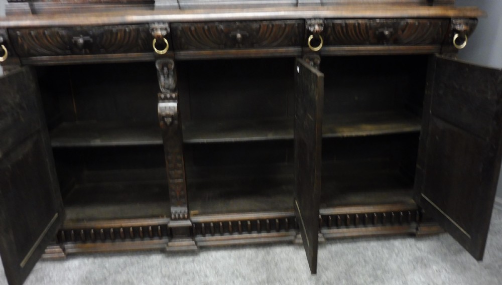 LARGE VICTORIAN CARVED OAK BOOKCASE View X