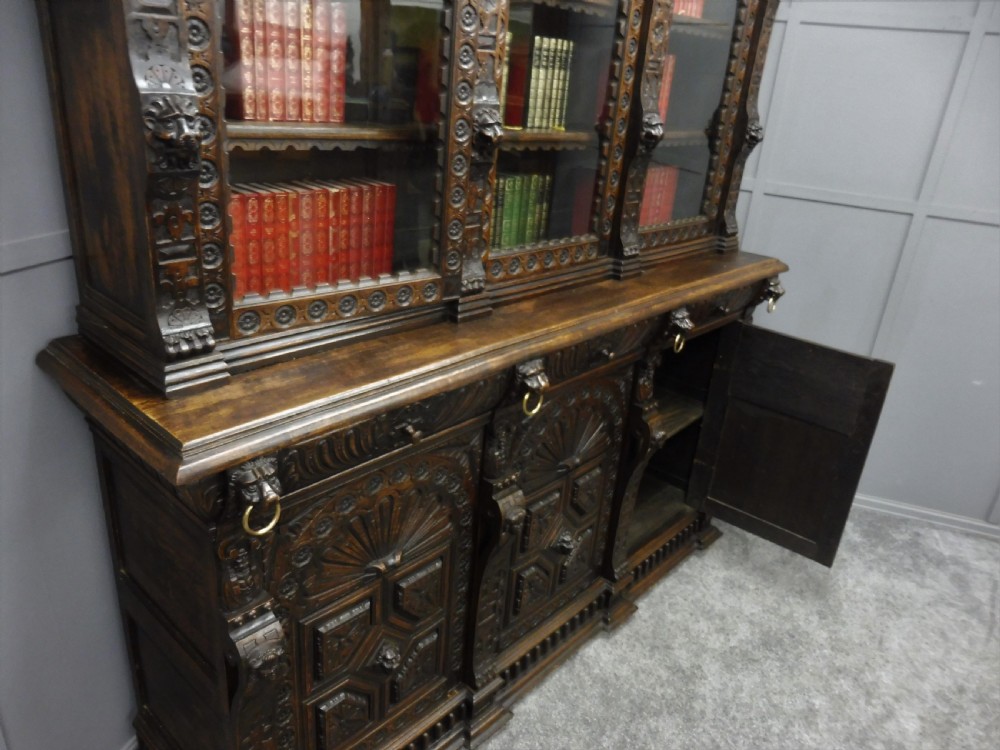 LARGE VICTORIAN CARVED OAK BOOKCASE View XI