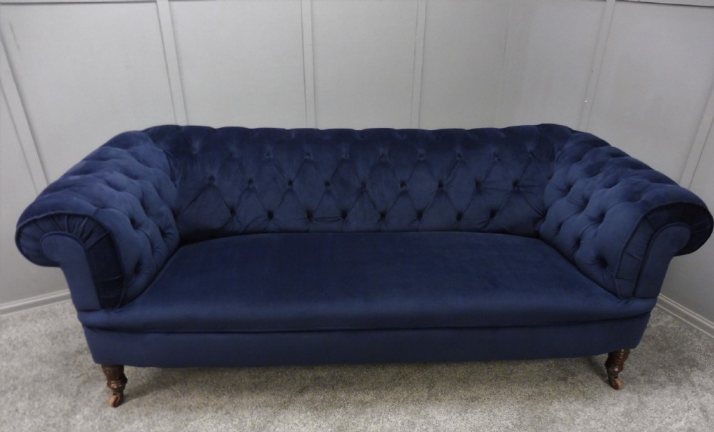 NEWLY UPHOLSTERED LARGE VICTORIAN CHESTERFIELD SOFA View III