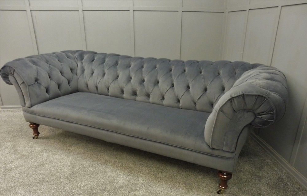 VERY LARGE NEWLY UPHOLSTERED 19TH CENTURY CHESTERFIELD SOFA View VI