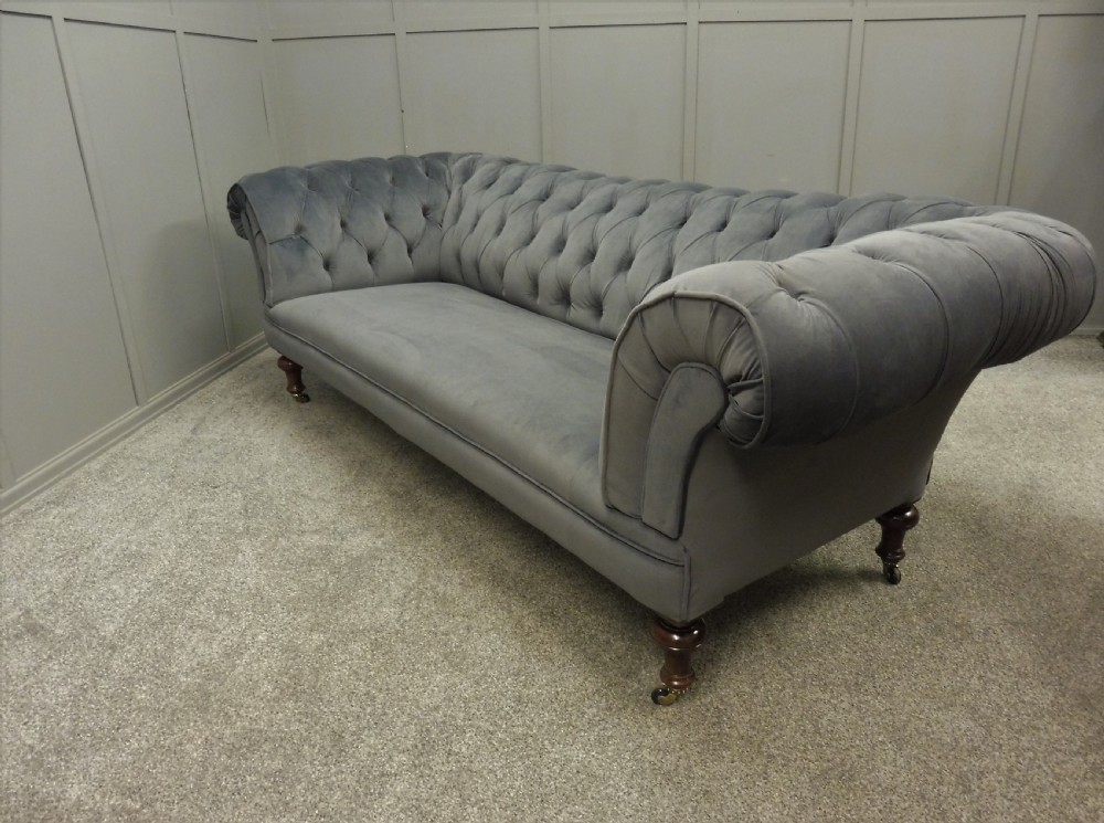 VERY LARGE NEWLY UPHOLSTERED 19TH CENTURY CHESTERFIELD SOFA View XV