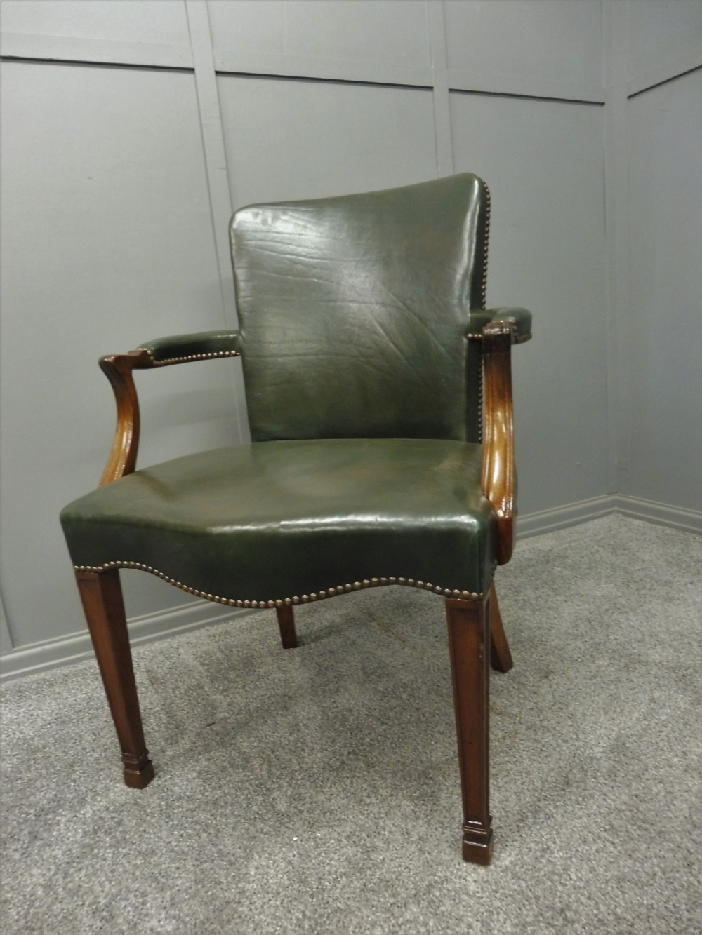 LEATHER AND MAHOGANY DESK CHAIR 