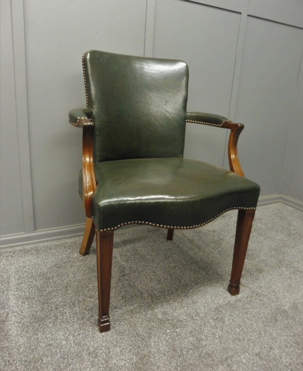 LEATHER AND MAHOGANY DESK CHAIR  View II