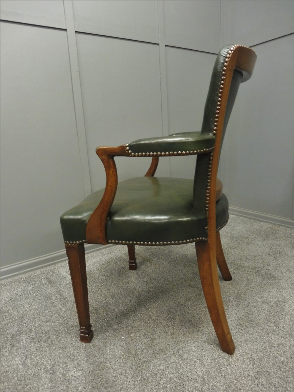 LEATHER AND MAHOGANY DESK CHAIR  View V