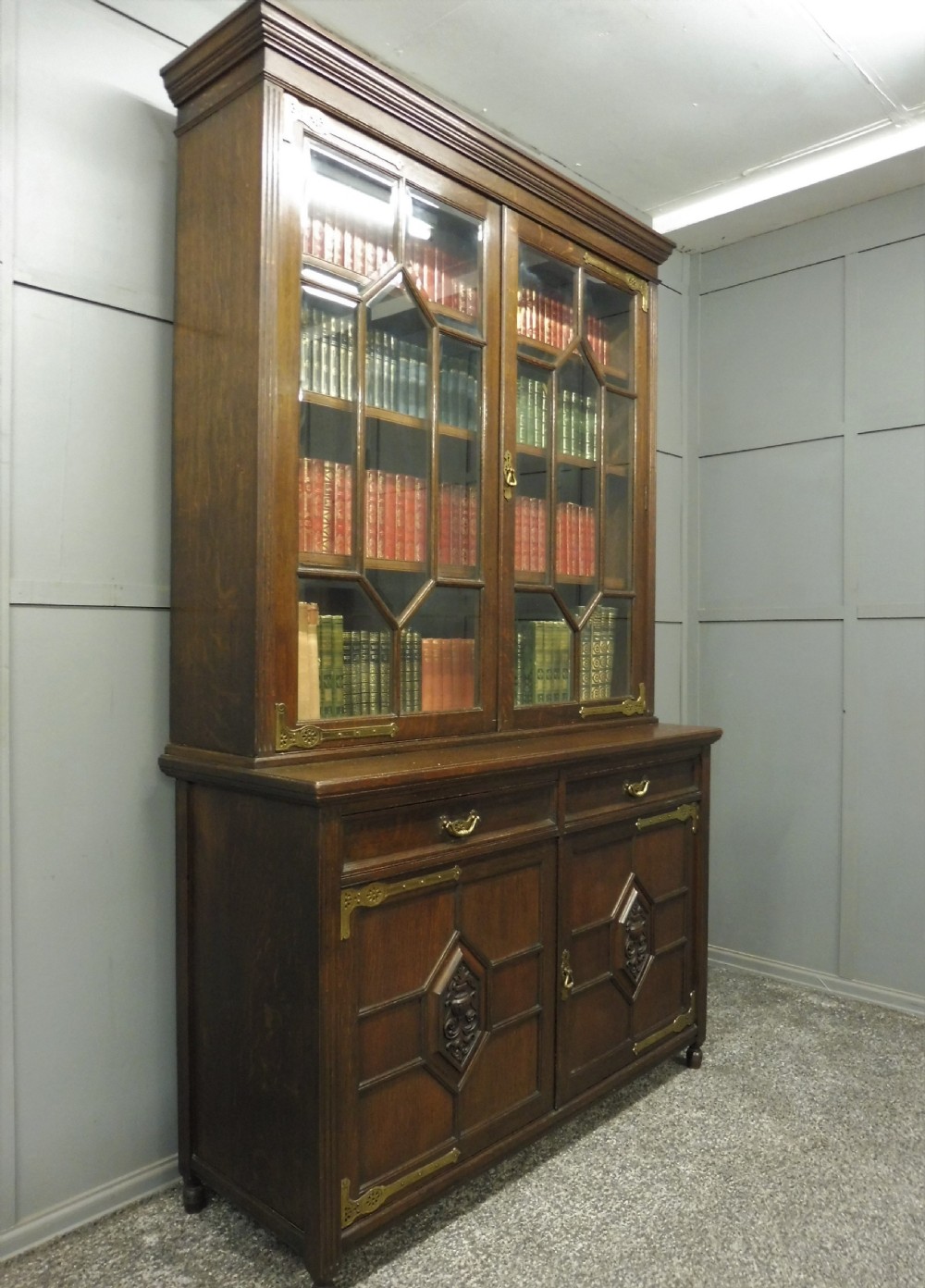 LARGE OAK ARTS AND CRAFTS BOOKCASE View II