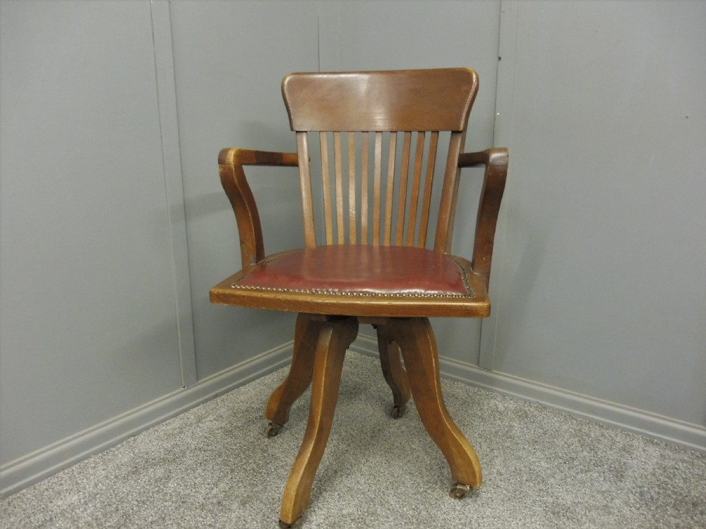 EDWARDIAN OAK AND LEATHER SWIVEL DESK ARM CHAIR View III