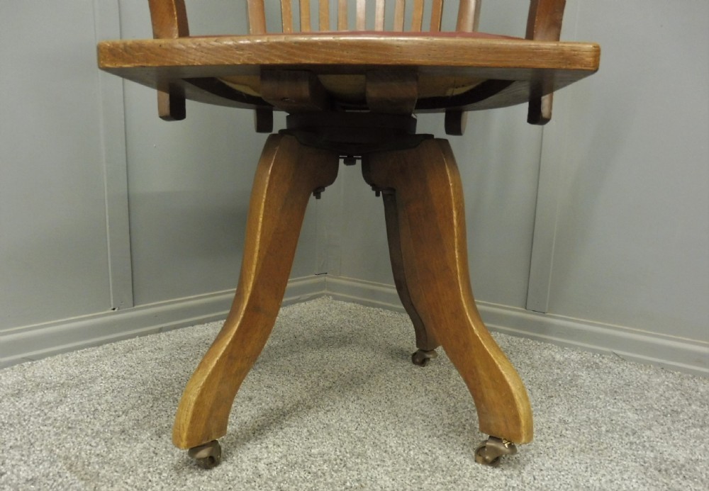 EDWARDIAN OAK AND LEATHER SWIVEL DESK ARM CHAIR View VI