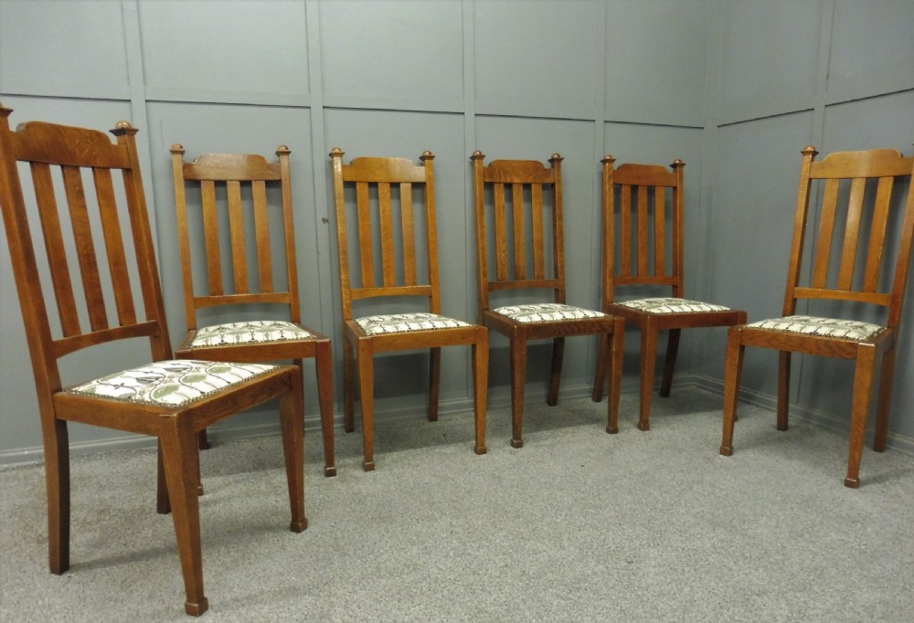 SET OF 6 OAK ARTS AND CRAFTS DINING CHAIRS