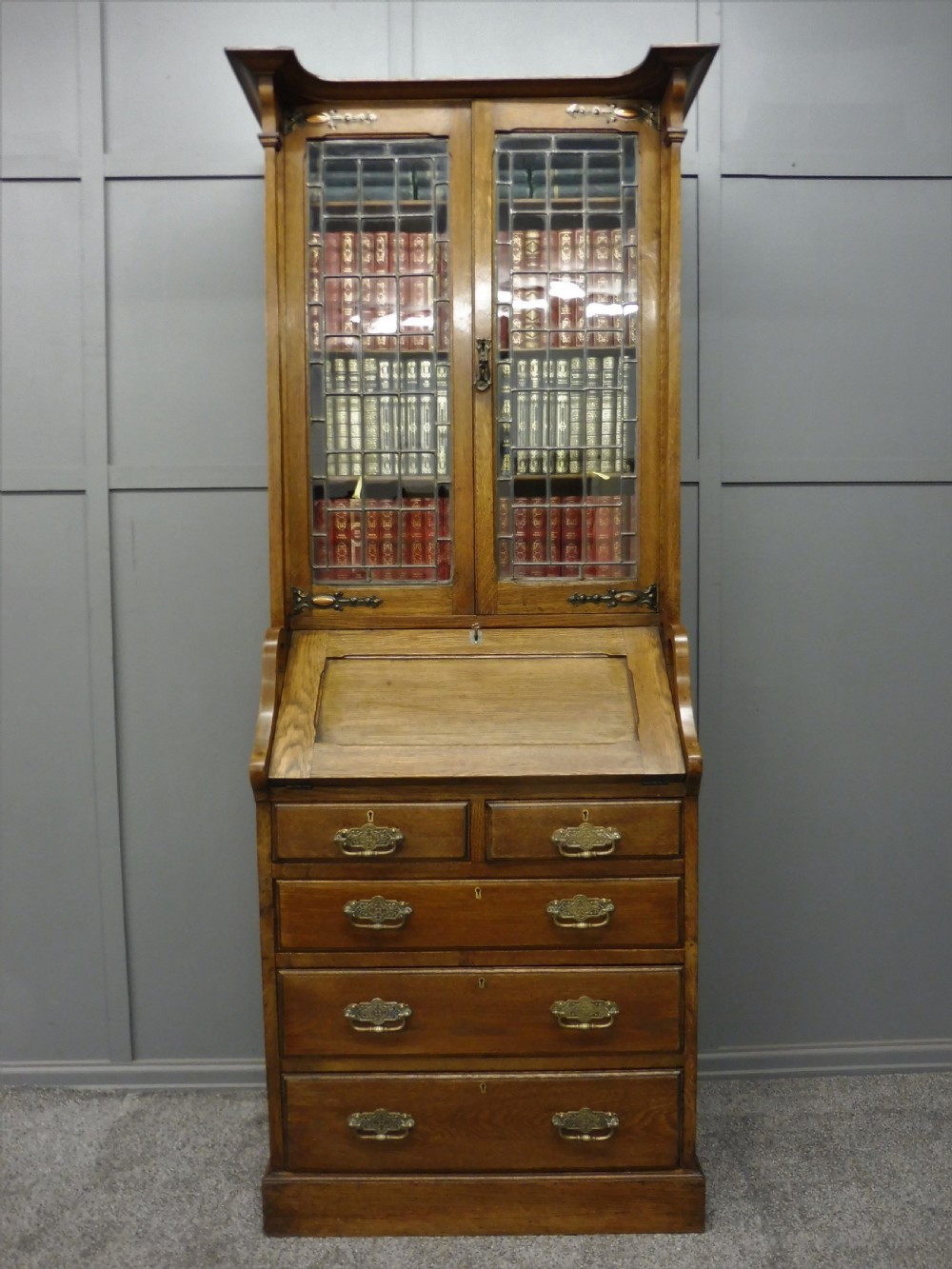 OAK ARTS AND CRAFTS BUREAU BOOKCASE