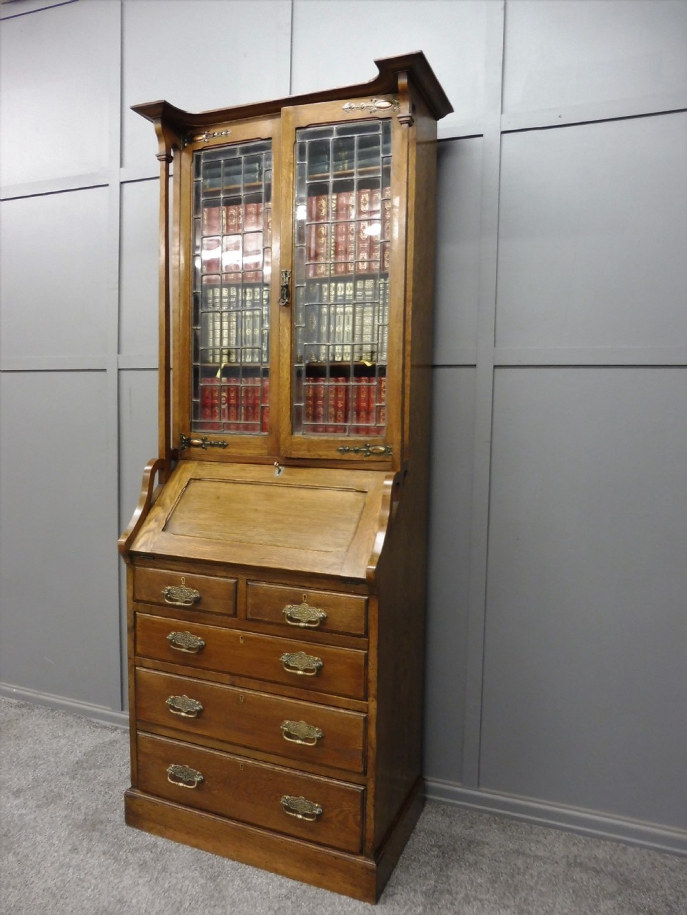 OAK ARTS AND CRAFTS BUREAU BOOKCASE View II