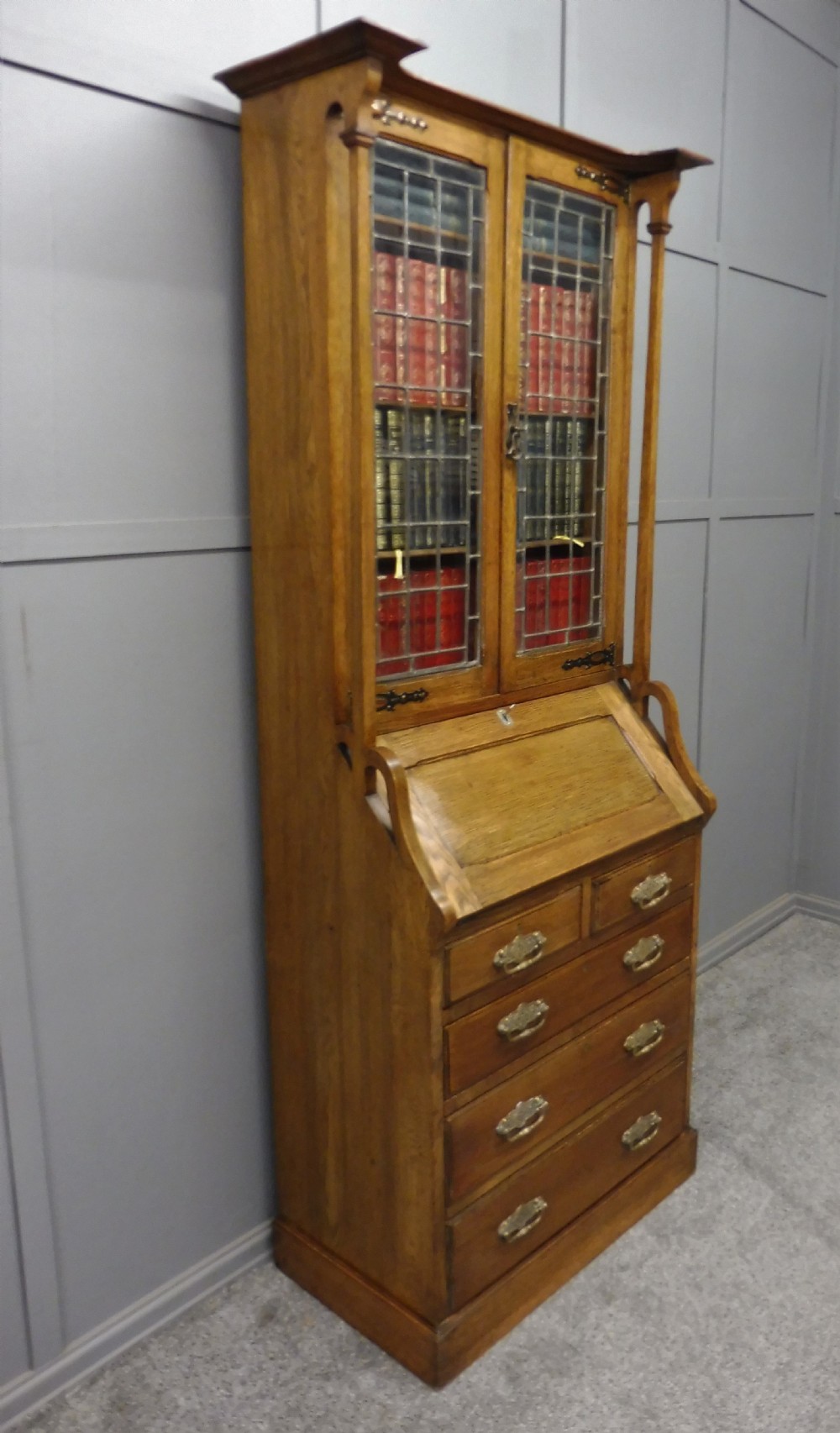 OAK ARTS AND CRAFTS BUREAU BOOKCASE View III