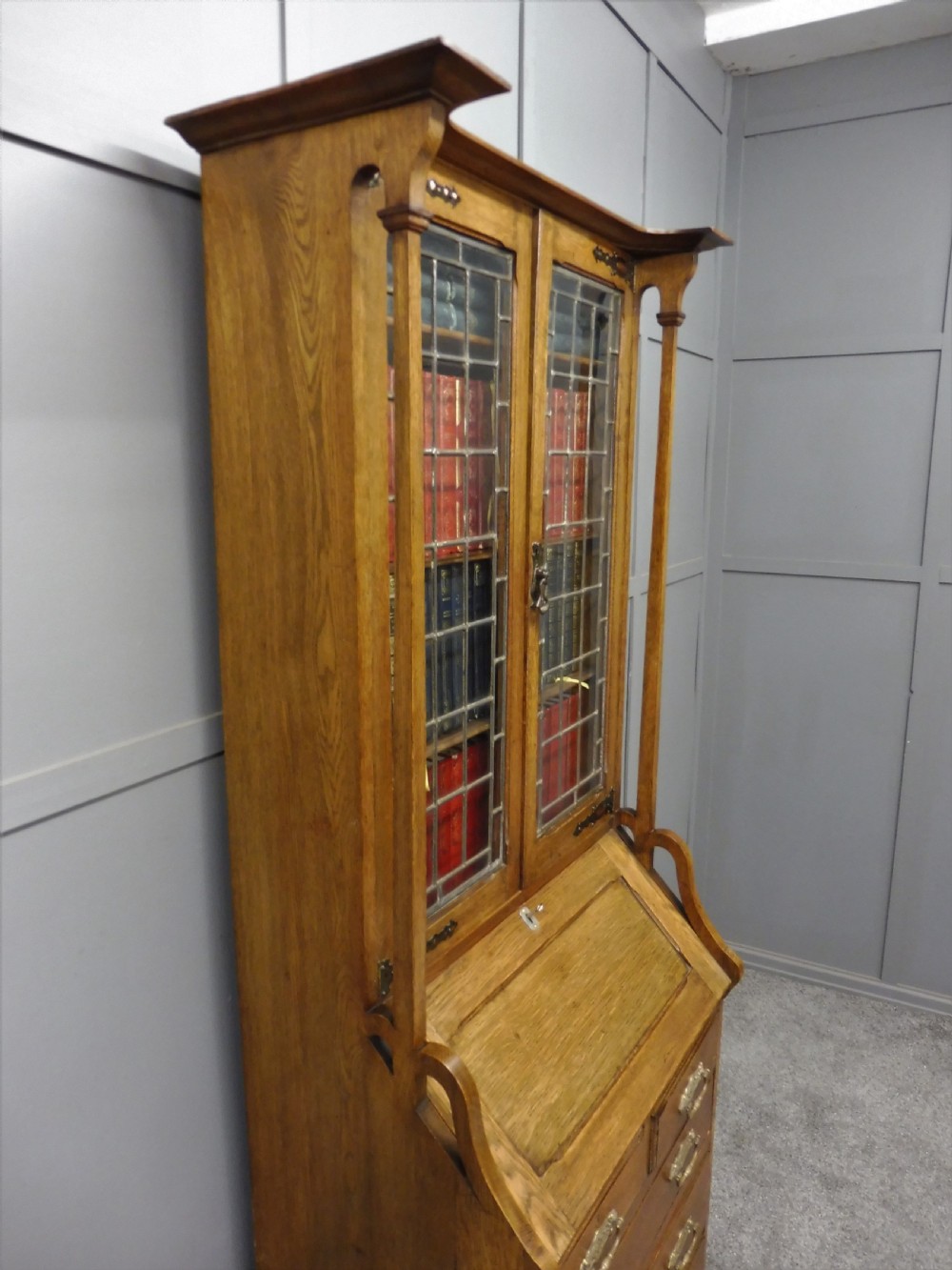 OAK ARTS AND CRAFTS BUREAU BOOKCASE View IV