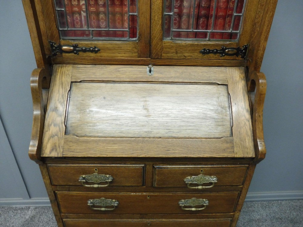 OAK ARTS AND CRAFTS BUREAU BOOKCASE View VII