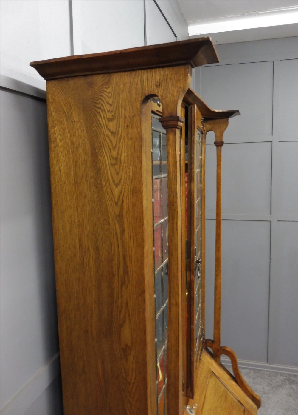 OAK ARTS AND CRAFTS BUREAU BOOKCASE View XIII