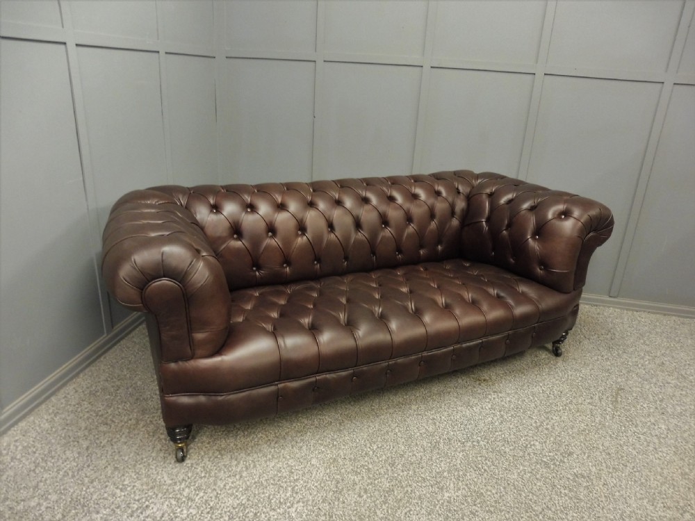 RESTORED AND REUPHOLSTERED LEATHER CHESTERFIELD SOFA