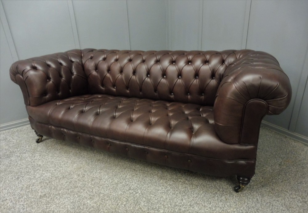 RESTORED AND REUPHOLSTERED LEATHER CHESTERFIELD SOFA View VI