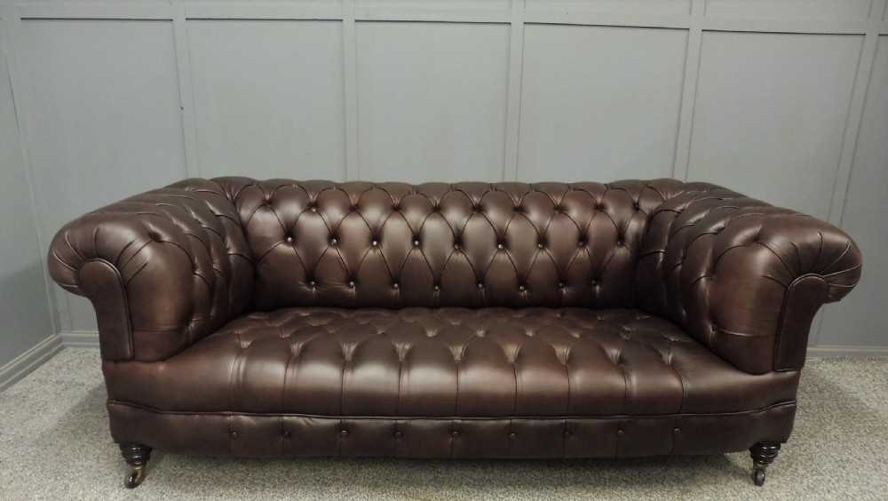 RESTORED AND REUPHOLSTERED LEATHER CHESTERFIELD SOFA View IX