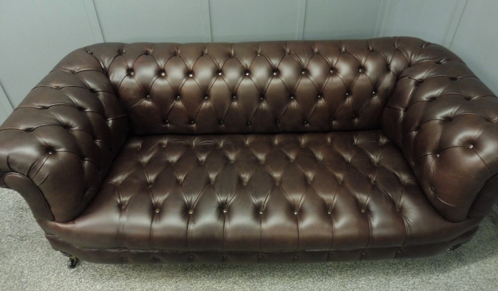 RESTORED AND REUPHOLSTERED LEATHER CHESTERFIELD SOFA View XIII