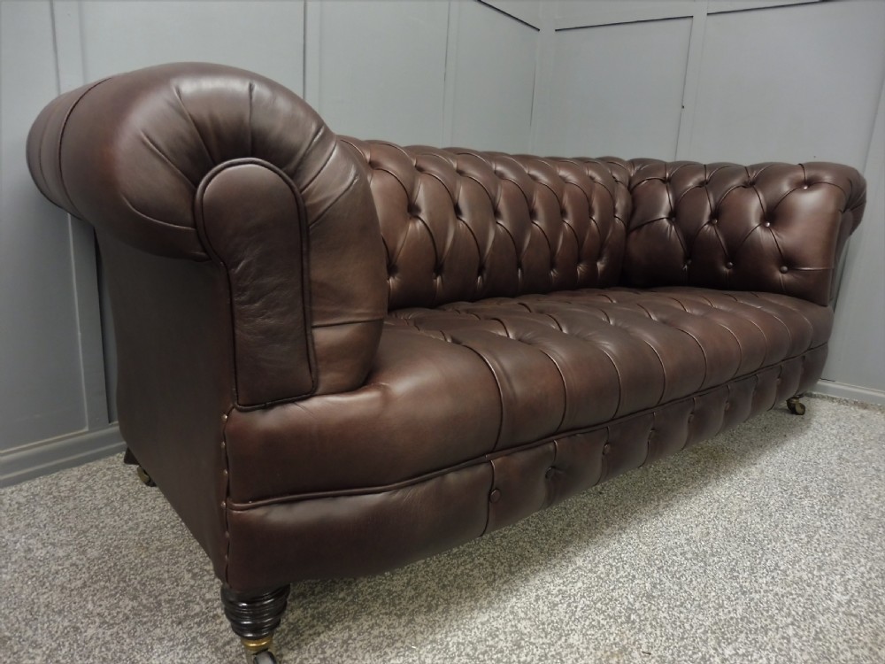 RESTORED AND REUPHOLSTERED LEATHER CHESTERFIELD SOFA View XVI