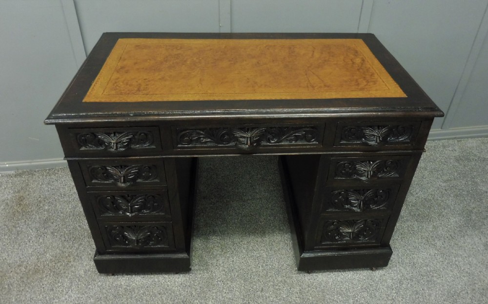 DARK OAK VICTORIAN GREEN MAN DESK View III