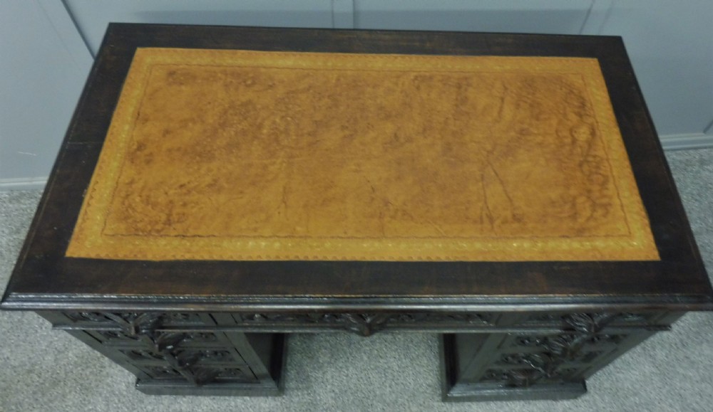DARK OAK VICTORIAN GREEN MAN DESK View IV