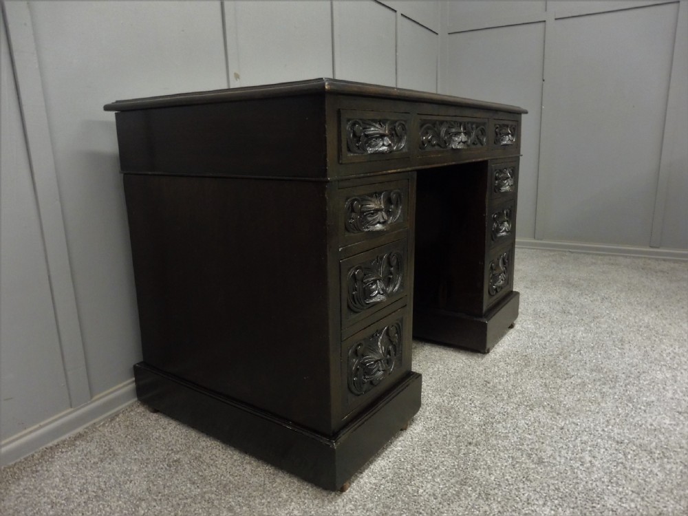 DARK OAK VICTORIAN GREEN MAN DESK View VII
