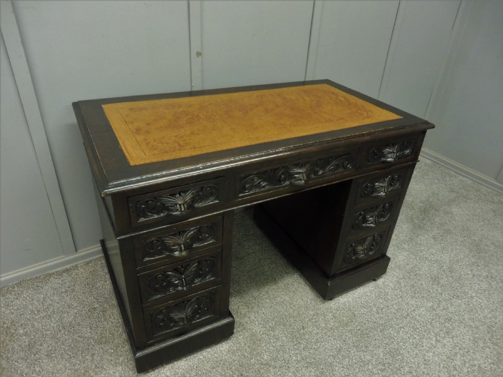 DARK OAK VICTORIAN GREEN MAN DESK View VIII