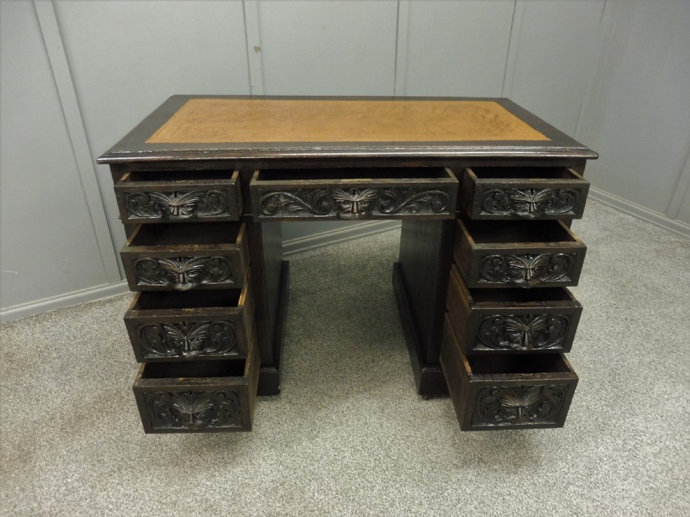 DARK OAK VICTORIAN GREEN MAN DESK View XIII