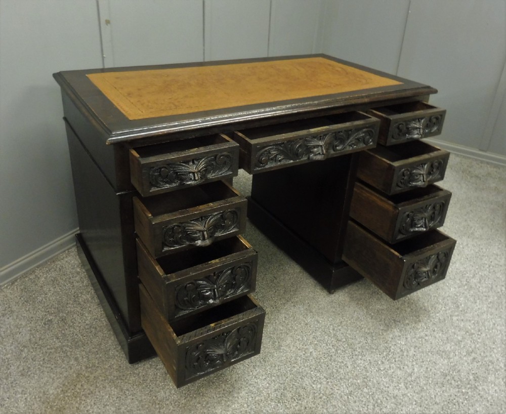 DARK OAK VICTORIAN GREEN MAN DESK View XIV
