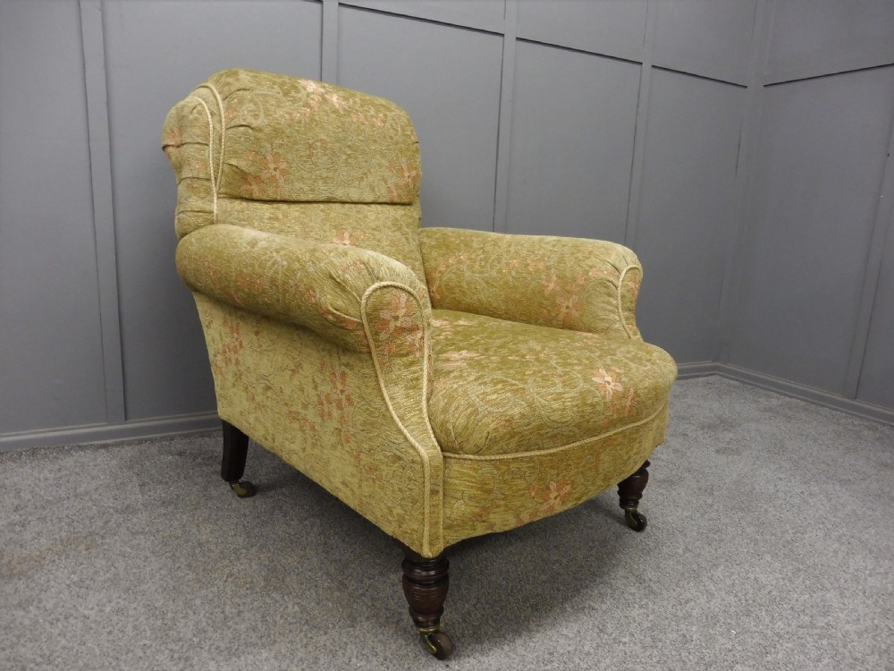 VICTORIAN LONG SEATED HOWARD STYLE ARMCHAIR