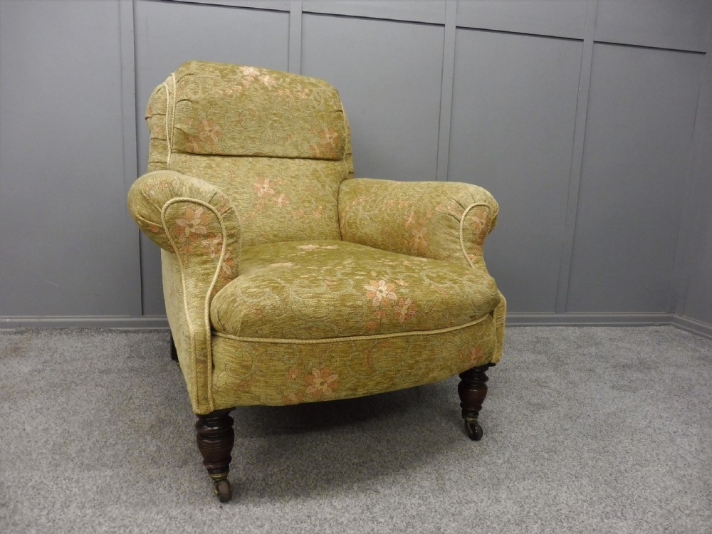 VICTORIAN LONG SEATED HOWARD STYLE ARMCHAIR View II