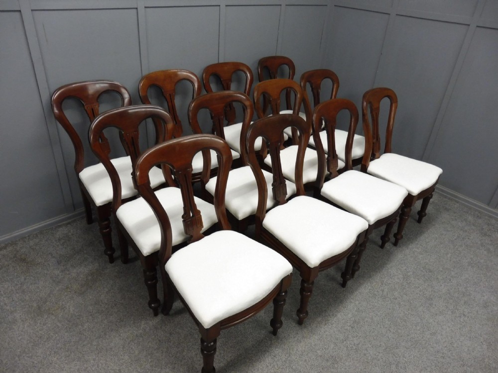 SET OF 12 VICTORIAN WALNUT DINING CHAIRS