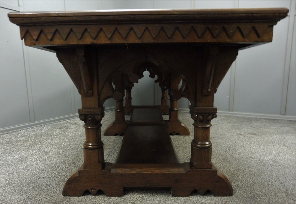 VERY LARGE CARVED OAK REFECTORY DINING TABLE View IV