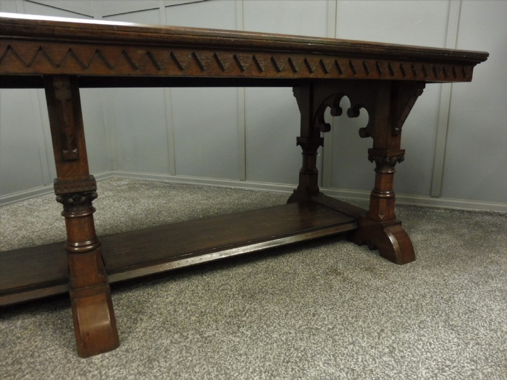 VERY LARGE CARVED OAK REFECTORY DINING TABLE View VII